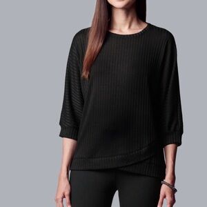 Simply Vera Vera Wang 3/4 Sleeve Black Tulip Petal Hem Lightweight Sweater